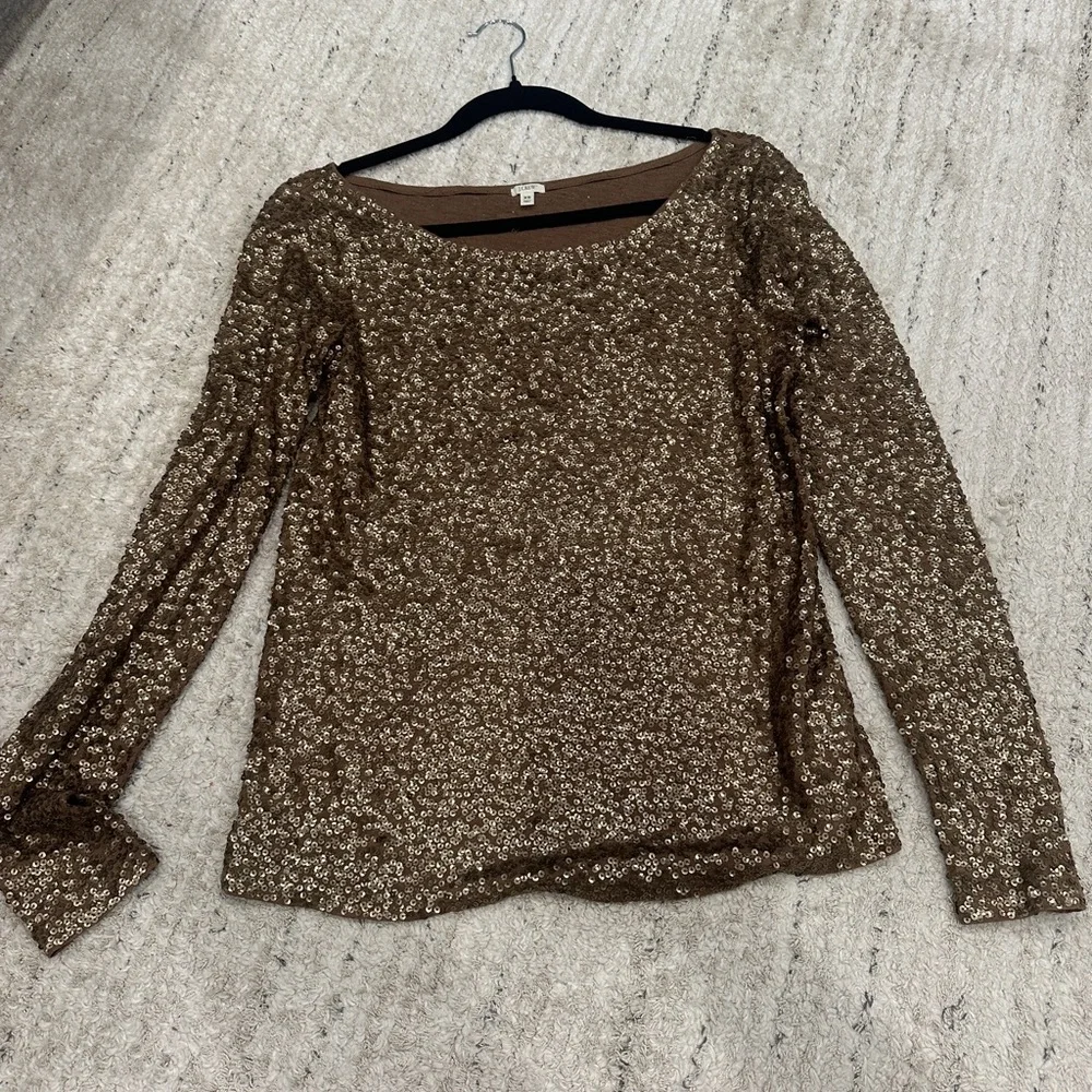 J.Crew Women's Gold Sequins Embellished Long Sleeve Top - Picture 2 of 4